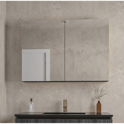 Adema Holz Ensemble de meuble - 100cm - 1 vasque en céramique Blanc - 1 trou de robinet - 1 tiroir - avec armoire de toilette - Chocolate (Noir)