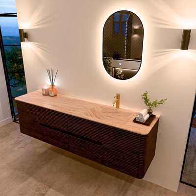 Mondiaz CIRO-DLUX Badkamermeubelset - 180x45x50cm - Solid surface wastafel Saba - 1 wasbak Rechts - 1 kraangat - 4 lades - Walnut