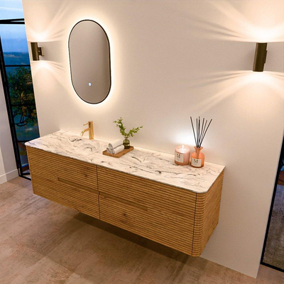 Mondiaz CIRO-DLUX Badkamermeubelset - 170x45x50cm - Solid surface wastafel Glace - 1 wasbak Links - 1 kraangat - 4 lades - Oak