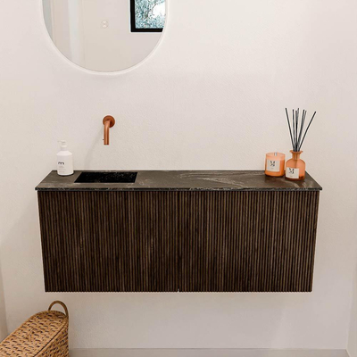 Mondiaz JOYA-DLUX 100cm toiletmeubel - kleur Walnut - Wastafel FAYE positie Links Zonder kraangat kleur Lava.