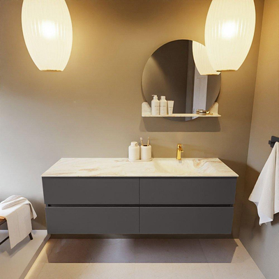 Mondiaz VICA-DLUX ensemble de meuble de salle de bain - 150cm - meuble sous-vasque gris foncé - 4 tiroirs - lavabo encastré cloud droite - 1 trou de robinet - version haute de 60cm - frape