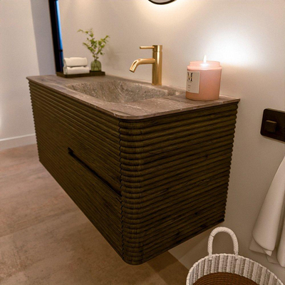 Mondiaz CIRO-DLUX Meuble de salle de bains - 110x45x50cm - Vasque solid surface Oza - 1 cuve à droite - 1 trou de robinet - 2 tiroirs - Shadow