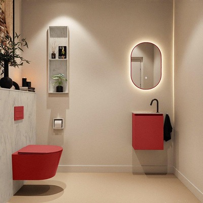 MONDIAZ TURE-DLUX Meuble toilette - 40cm - Fire - EDEN - vasque Opalo - position gauche - 1 trou de robinet