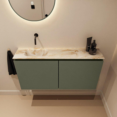MONDIAZ TURE-DLUX meuble WC 100 cm Army. Lavabo EDEN Frappe position gauche. Sans trou de robinet.