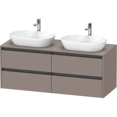 Duravit Ketho.2 Wastafelonderbouwkast - inclusief consoleplaat - met 4 laden - voor dubbele waskommen - 140x55x56.8cm - met handgrepen antraciet - basalt mat