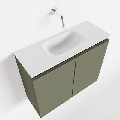 MONDIAZ TURE Kit lave-mains - 60x23x50cm - 0 trou de robinet - 2 portes - armée mate - Lavabo centré - Solid Surface Blanc