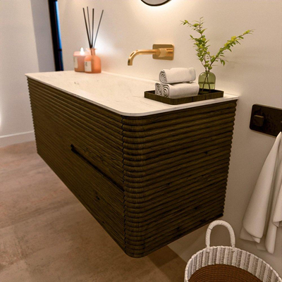 Mondiaz CIRO-DLUX Badkamermeubelset - 120x45x50cm - Solid surface wastafel Opalo - 1 wasbak Rechts - zonder kraangaten - 2 lades - Shadow