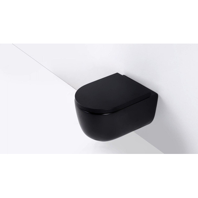 FugaFlow Eccelente Pietra Swirl Wandclosetset - 36.5x53.0cm - diepspoel - rimless - softclose zitting - mat zwart