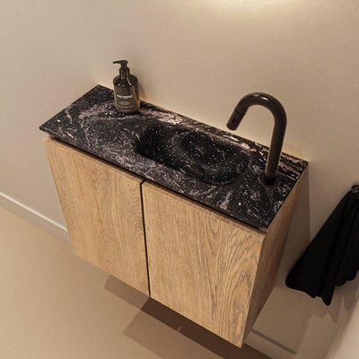 MONDIAZ TURE-DLUX 60cm toiletmeubel Washed Oak. EDEN wastafel Lava positie rechts. Met 1 kraangat.