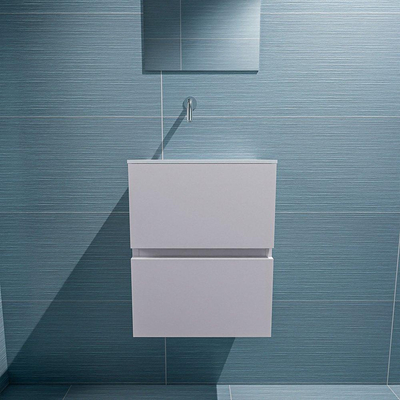 MONDIAZ ADA Toiletmeubel 40x30x50cm met 0 kraangaten 2 lades cale mat Wastafel Lex links Solid Surface Wit