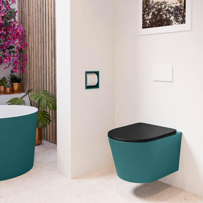 Mondiaz LAVIE hangtoilet – spoelrandloos – 36 x 53 cm – met softclose zitting – Smag (groen), zitting Urban (zwart)
