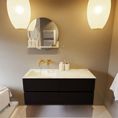 MONDIAZ VICA-DLUX Ensemble meuble de salle de bains - 120cm - meuble bas Urban - 4 tiroirs - lavabo encastré Cloud gauche - sans trous de robinet - version haute 60cm - Frappe