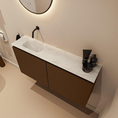 MONDIAZ TURE-DLUX 100cm toiletmeubel Rust. EDEN wastafel Opalo positie links. Zonder kraangat.