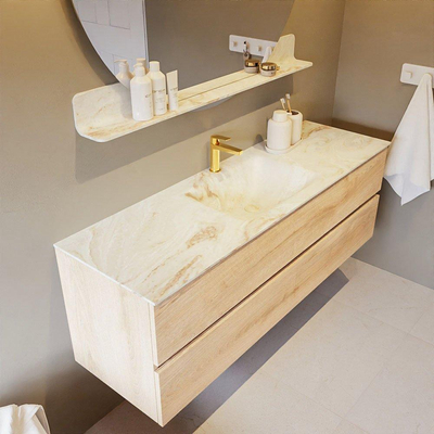 Mondiaz VICA-DLUX ensemble de meuble de salle de bain - 150cm - meuble sous-vasque chêne blanchi - 2 tiroirs - lavabo encastré nuage milieu - 1 trou de robinet - version haute 60cm - frape