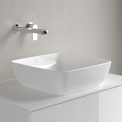 Villeroy & Boch Artis opzetwastafel vierkant - 41x41x12.5cm CeramicPlus - zonder kraangat - zonder overloop - Stone White (mat wit)