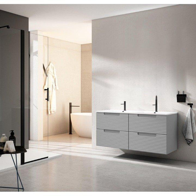 Saniclass Prime Balance Ensemble meuble de salle de bains - 120x55x45cm - 2 vasques rectangulaires en céramique blanc - 2 trous de robinet - 4 tiroirs - mat greige (gris)