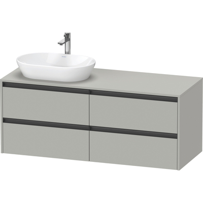 Duravit Ketho.2 Wastafelonderbouwkast - inclusief consoleplaat - met 4 laden - voor waskom links - 140x55x56.8cm - met handgrepen antraciet - betongrijs mat