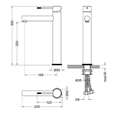 Best-Design Flaach Hoge-wastafelmengkraan Nero mat-zwart