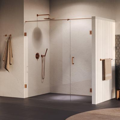 BRAUER Void Nisdeur - 2-delig - 200x200cm - 70cm draaideur aan muur - glascoating - omkeerbaar - helder glas - geborsteld koper PVD