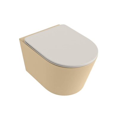 Mondiaz LAVIE hangtoilet – spoelrandloos – 36 x 53 cm – met softclose zitting – Sand (beige), zitting Linen (offwhite)