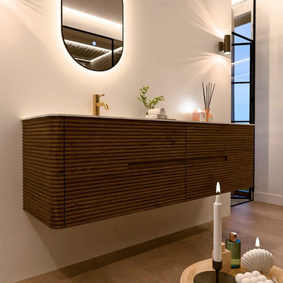 Mondiaz CIRO-DLUX Meuble de salle de bains - 170x45x50cm - Plan-vasque solid surface Glace - 1 vasque à gauche - 1 trou de robinetterie - 4 tiroirs - Dusk