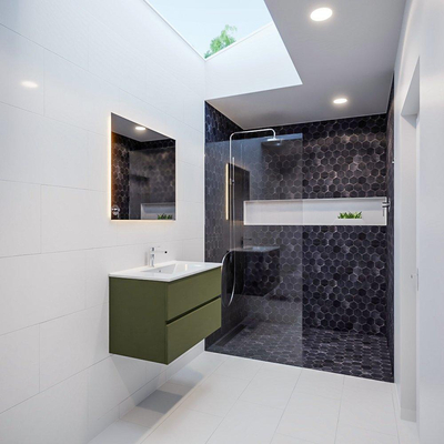 MONDIAZ VICA Badkamermeubelset - 80cm - 2 lades - wasbak Denia midden - 1 kraangat - keramiek army