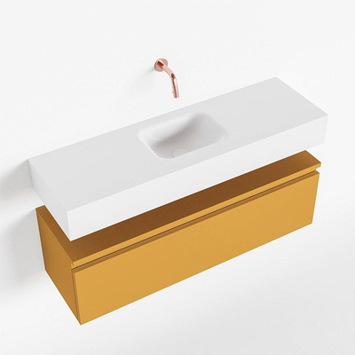 MONDIAZ ANDOR Meuble de WC - 100x30x30cm - 0 trous de robinet - 1 tiroirs - ocre mat - vasque au centre - Solid surface - Blanc