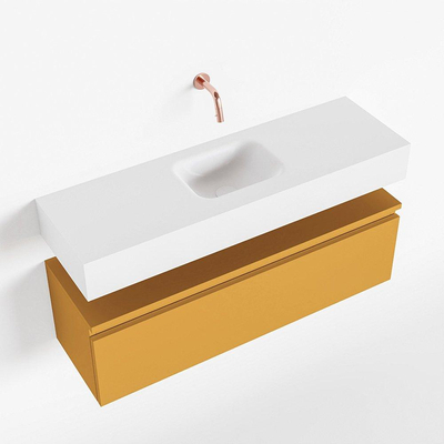 MONDIAZ ANDOR Toiletmeubel - 100x30x30cm - 0 kraangaten - 1 lades - ocher mat - wasbak midden - Solid surface - Wit