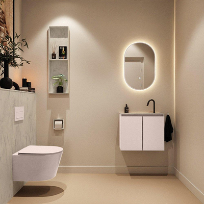MONDIAZ TURE-DLUX Meuble toilette - 60cm - Rosee - EDEN - vasque Opalo - position centrale - 1 trou de robinet
