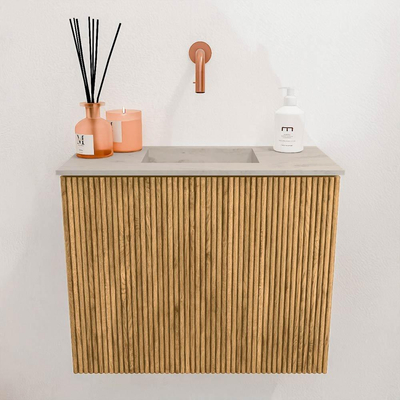 Mondiaz JOYA-DLUX Meuble de toilette 50cm - couleur Chêne - Vasque FAYE position Milieu Sans trou de robinet couleur Opalo