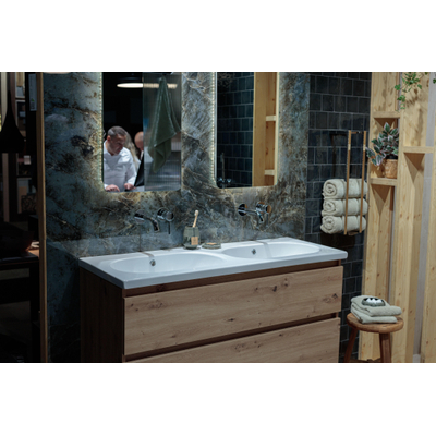 Saniclass Palermo Meuble lavabo - 120x47x3.5cm - trop-plein - 2 lavabos gauche/droite - sans trou de robinet - céramique - blanc