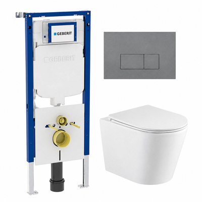 QeramiQ Dely Toiletset - 36.3x51.7cm - diepspoel - rimless - Geberit UP720 inbouwreservoir - softclose toiletzitting - bedieningsplaat licht grijs - rechthoekige knoppen - met Burda frame - mat wit