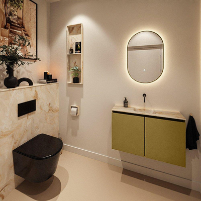 MONDIAZ TURE-DLUX Meuble toilette - 80cm - Oro - EDEN - vasque Frappe - position centrale - sans trou de robinet