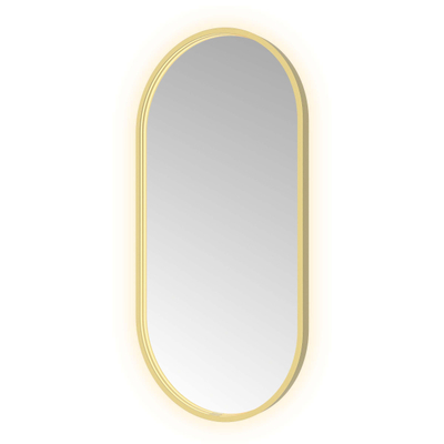 Hotbath &MORE Spiegel Oval - 50x100cm - direct en indirect LED - spiegelverwarming - dimbaar - met afstandsbediening - PVD - geborsteld messing goud