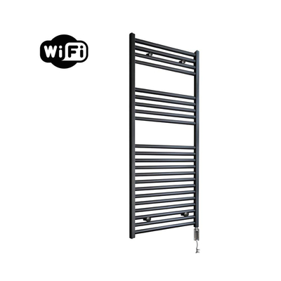 Sanicare HVW Elektrische Radiator - 111.8x60cm - 730W - wifi - thermostaat - chroom - rechtsonder - mat zwart