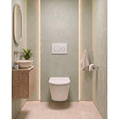 QeramiQ Dely Toiletset - 36.3x51.7cm - Geberit UP720 inbouwreservoir - rimless - diepspoel - 35mm zitting - softclose - bedieningsplaat mat wit - ronde knoppen - glans wit