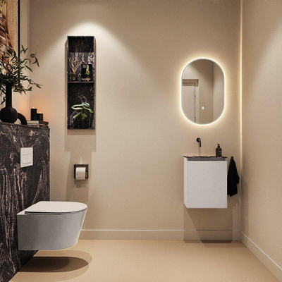 MONDIAZ TURE-DLUX Meuble de toilettes 40 cm Linen. Lavabo EDEN Lava position gauche. Sans trou de robinet.