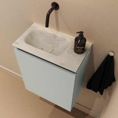 MONDIAZ TURE-DLUX Meuble de toilettes 40 cm Greey. Lavabo EDEN Opalo position gauche. Sans trou de robinet.