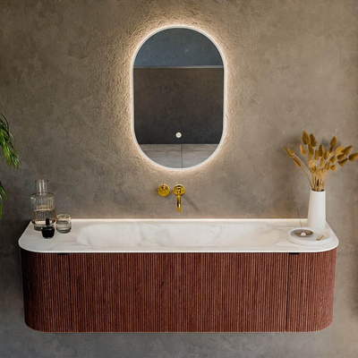 Mondiaz KURVE-DLUX Badkamermeubelset - 150x46x40cm - 1 lade - 2 deuren - wastafel solid surface - midden - zonder kraangat - Ruby