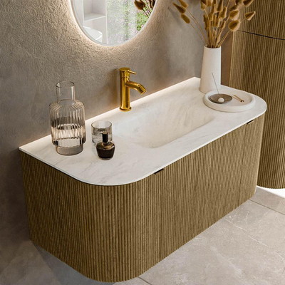 Mondiaz KURVE-DLUX Ensemble de meubles de salle de bains - 100x46x40cm - 1 tiroir - 2 portes - lavabo solid surface - central - 1 trou de robinet - Dusk