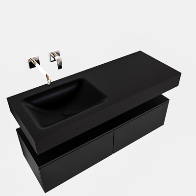MONDIAZ ALAN 120cm - meuble bas - 2 tiroirs - lavabo suspendu - vasque à gauche - 0 trous de robinetterie - urban