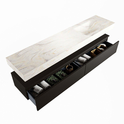 Mondiaz ALAN-DLUX Ensemble de meuble - 200cm - meuble Urban mat - 2 tiroirs - Lavabo Cloud Ostra suspendu - vasque Droite - 0 trous de robinet