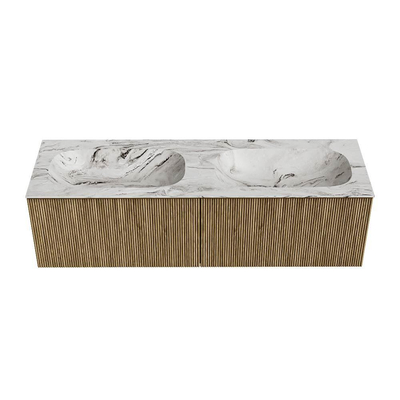 Mondiaz KURVE-DLUX Badkamermeubelset - 150x46x40cm - 2 lade - wastafel solid surface - dubbel - zonder kraangat - Dusk