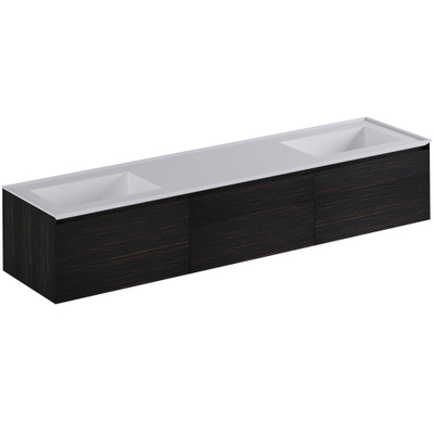 Thebalux Tresor Ensemble meuble de salle de bains - 220x55x41.5cm - 3 tiroirs - sans poignées - lavabo Corian - double - sans trou de robinet - Italian Alpi