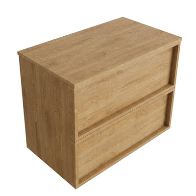 Saniclass Holz Frame Ensemble de meubles de salle de bains - 80x45x62cm - plan de travail en bois - sans trou de robinet - 2 tiroirs - chêne naturel mat (bois)