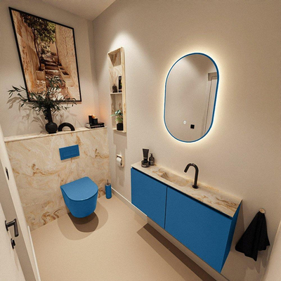MONDIAZ TURE-DLUX 100cm meuble WC Jeans. EDEN lavabo Frappe position milieu. Avec 1 trou de robinet.