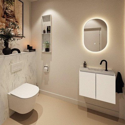 MONDIAZ TURE-DLUX Meuble toilette - 60cm - Talc - EDEN - vasque Opalo - position centrale - 1 trou de robinet