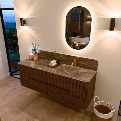 Mondiaz CIRO-DLUX Ensemble de meubles de salle de bains - 150x45x50cm - Vasque en solid surface Oza - 1 lavabo à droite - 1 trou pour robinet - 4 tiroirs - Dusk
