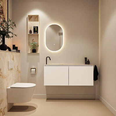 MONDIAZ TURE-DLUX Meuble de toilette 120 cm Talc. EDEN vasque Frappe position gauche. Avec 1 trou de robinet.