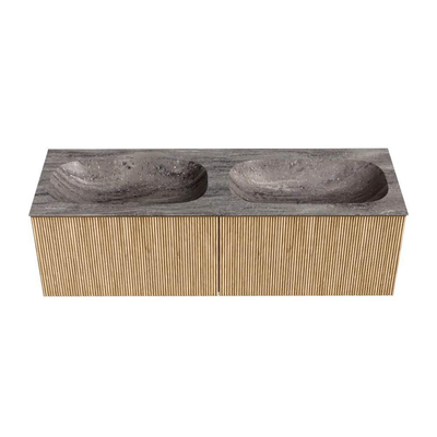MONDIAZ KURVE-DLUX 140cm badmeubel kleur Oak met 2 lades en 0 deuren. Wastafel STOR SMALL Dubbel 2 kraangaten Oza.
